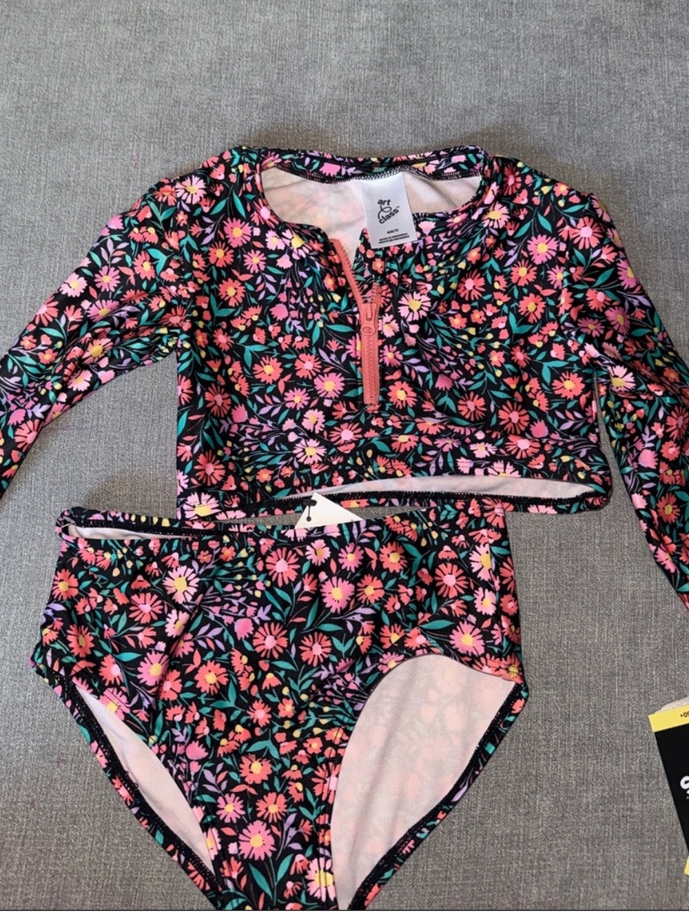 art class Floral Long Sleeve Rashguard Swimsuit Set - Pink & Black